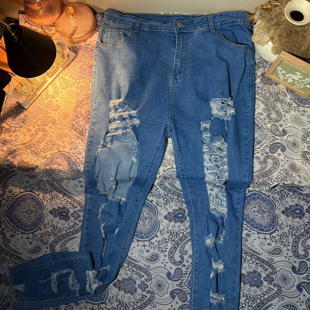 Distressed Blue Denim Jeans